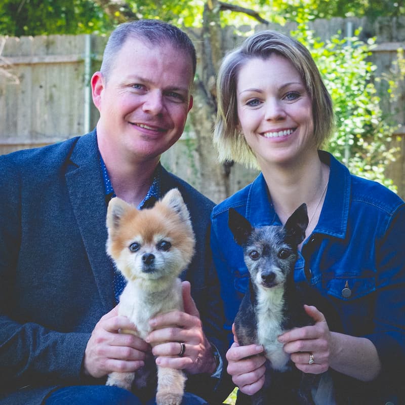 Dr. Ashley Coerver with her husband, Jeff, and their two dogs